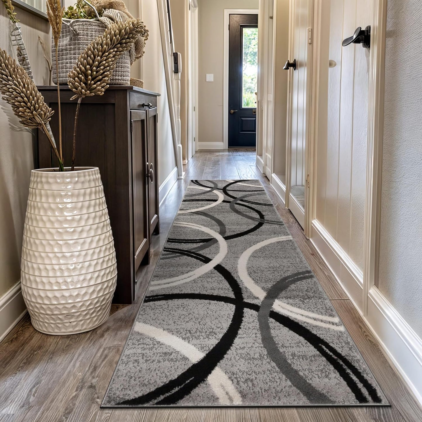 Rugshop Modern Wavy Circles Design Runner Rug 2'7" x 12' Gray