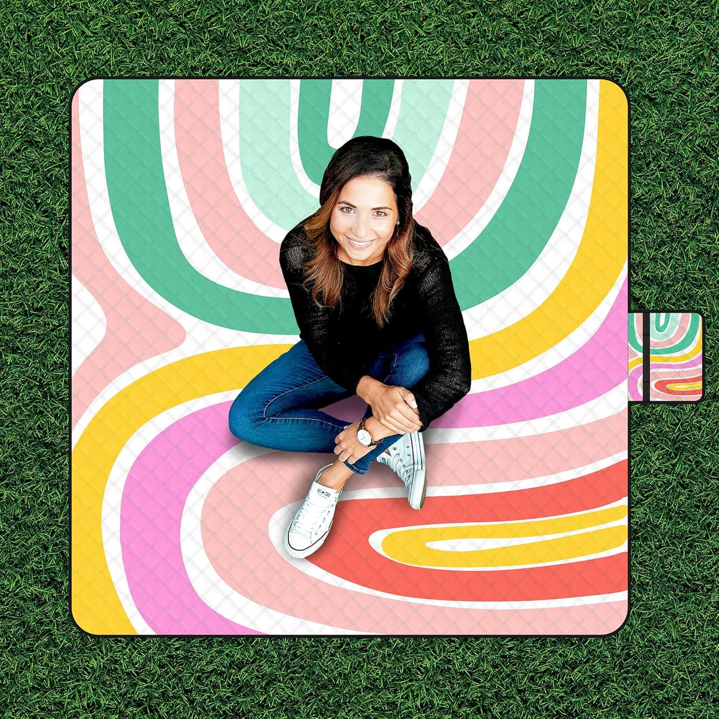 ADecor Picnic Blankets, 79" x 79" Large Beach Blanket Waterproof Sandproof, Foldable Lightweight Portable Picnic Mat Beach Vacation Essentials for Park, Camping, Hiking, Travel, Grass Lawn