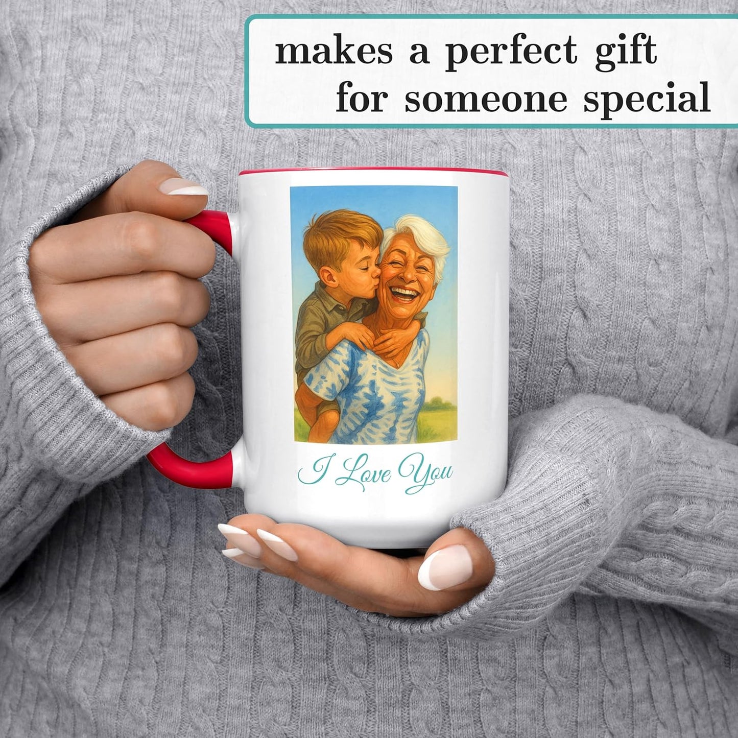 Personalized Coffee Mug, Custom Photo Caricature Gift, Funny Customized Coffee Gift for Men & Women, Custom Mugs with Pictures, Red 15oz Customized Ceramic Tea Cup