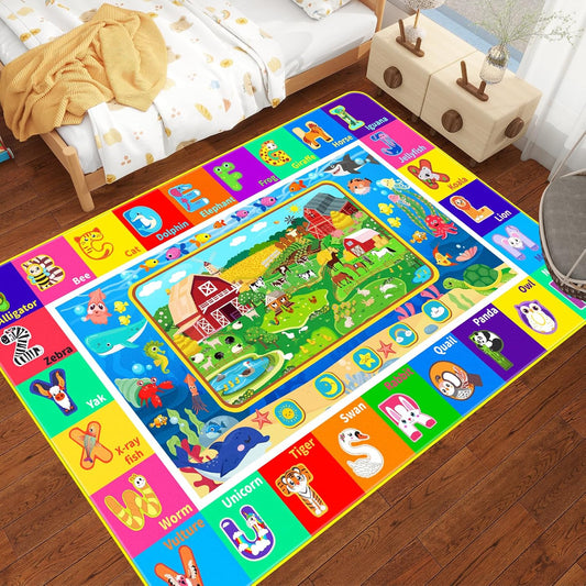 Kids Rug for Playroom, Kids Baby Playmat with Farm Sea Animal, Alphabet ABC Educational Rug, Floor Play Mat Carpet for Bedroom Preschool Classroom (59 X 39.4 INCH, Farm)