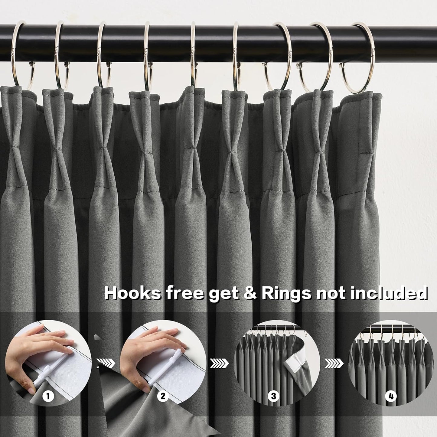 Blackout Bedroom Curtains 72 Inches Long 6 Ft Length, Summer Heat Thermal Insulated Pinch Pleated Vertical Drapes Cute Black Out Window Drapes for Bedroom/Living Room(Grey,40"x72"x2 Panels)