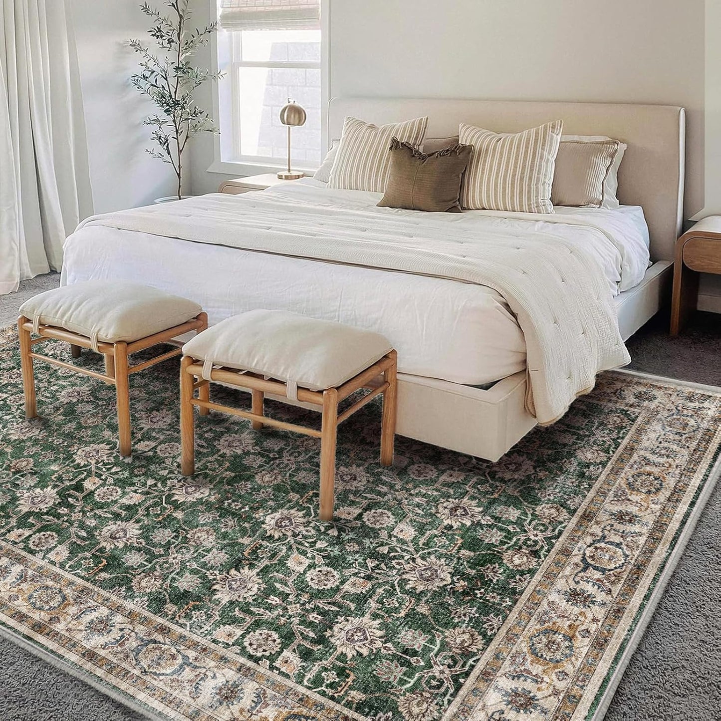 Washable Area Rug 8'x10' Retro Boho Design Non-Shedding Non-Slip Easy Care Ideal for High Traffic Areas in Living Room Bedroom Office Coffee Table Kitchen Large Carpet