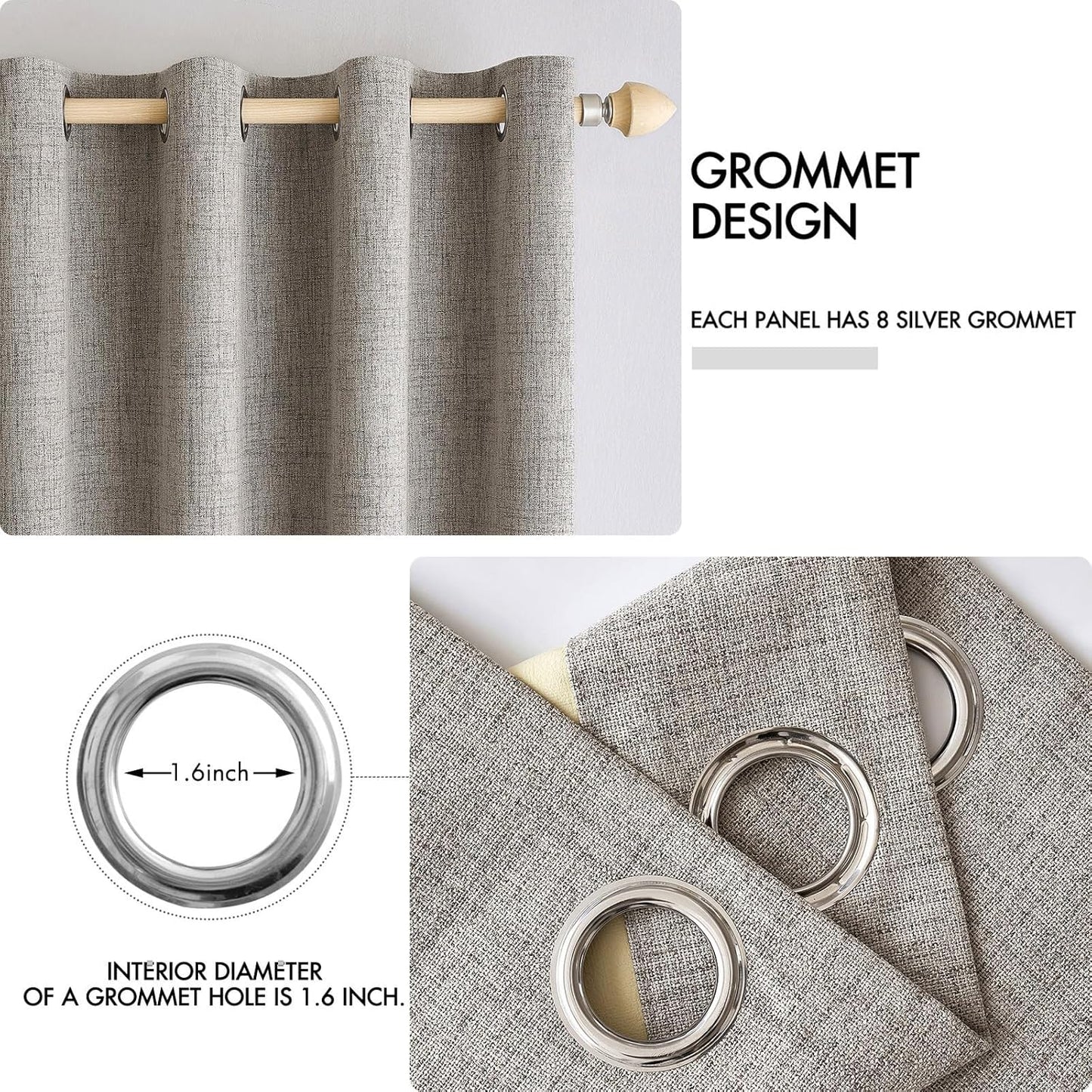 MIULEE 100% Blackout Linen Textured Curtains for Bedroom Solid Thermal Insulated Warm Taupe Grommet Room Darkening Curtains & Drapes Luxury Decor for Living Room Nursery 42 x 84 Inch (2 Panels)