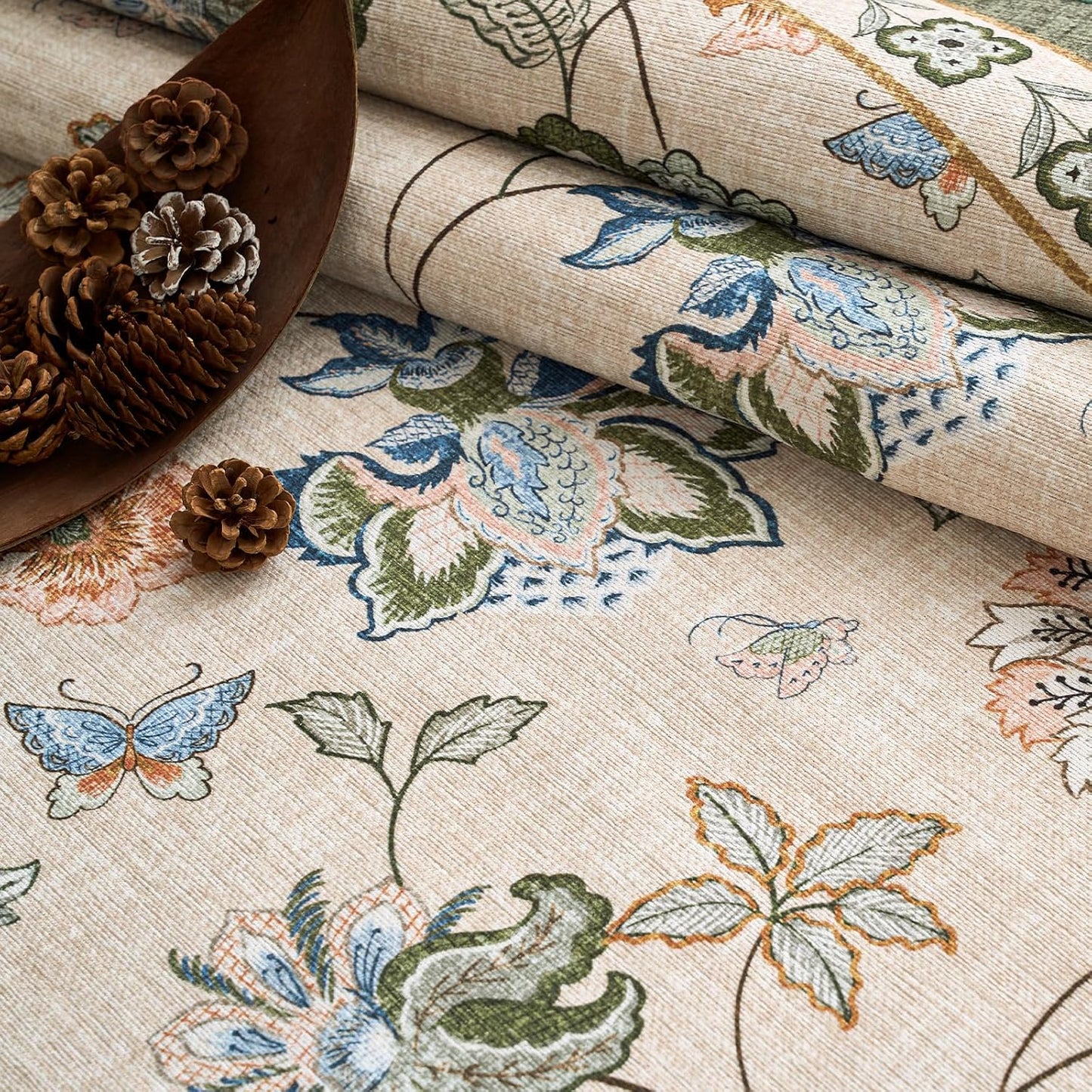 jinchan 3x5 Floral Rug for Entryway Washable Kitchen Rug Vintage Romance Design Small Mat Non Slip Indoor Doormat Lightweight Low-Profile Throw Carpet for Entrance Bathroom Laundry Room, Green/Beige