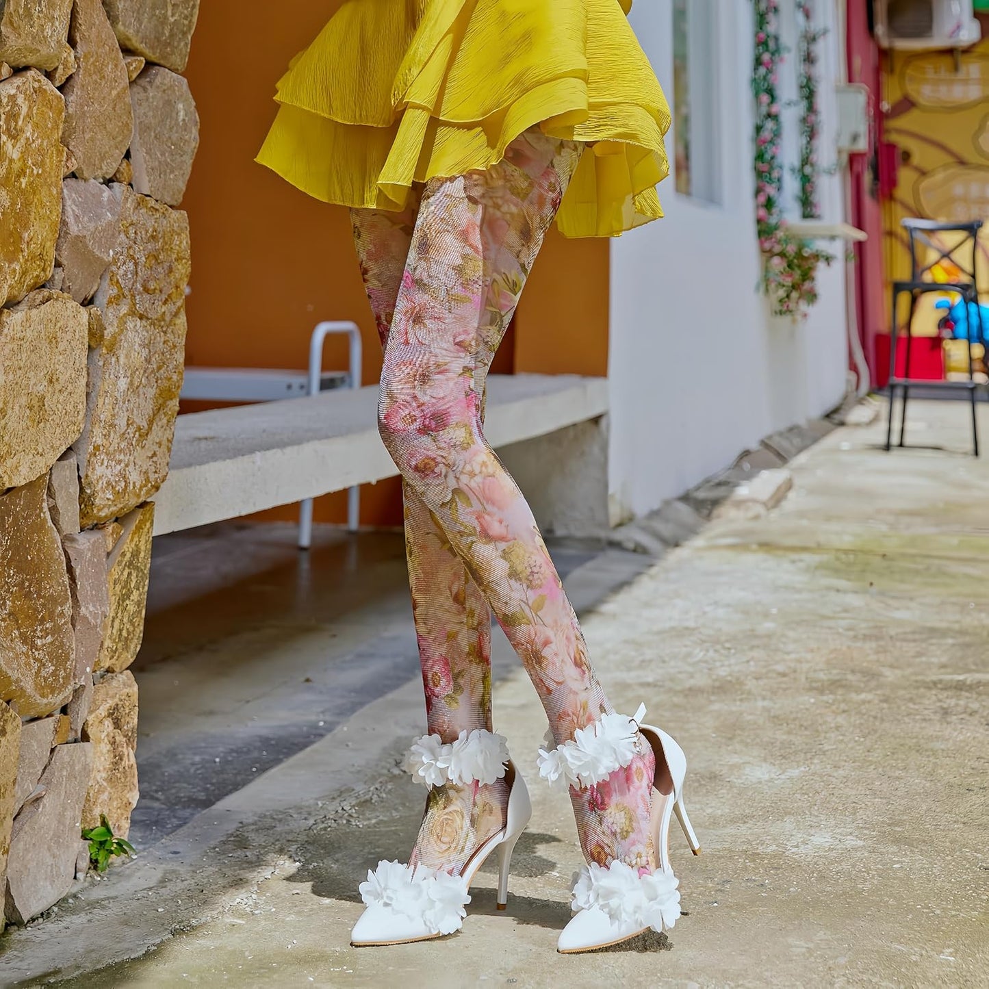 Sahabowi Women's Sheer Fashion Digital Print Fashions Stockings Metallic Silver Tights 1