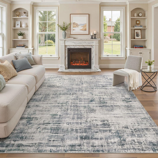 Area Rug for Living Room: 10x14 Washable Neutral Abstract Modern Soft Rugs Non Slip Indoor Floor Stain Resistant Large Carpet for Bedroom Dining Room Office Nursery - Gray
