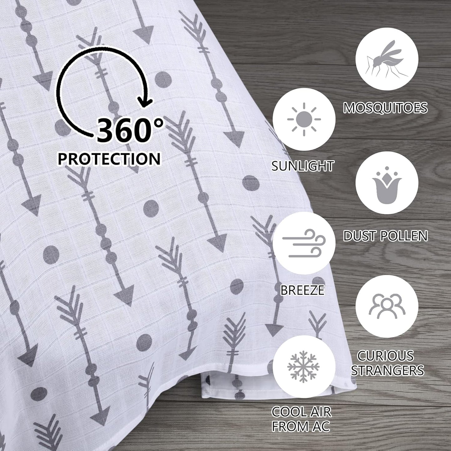 Rquite Car Seat Covers for Babies, 100% Muslin Carseat Cover Boys Girls, Lightweight Infant Car Seat Canopy, Soft Breathable Baby Carrier Cover, Summer Stroller Cover (Grey Arrow)