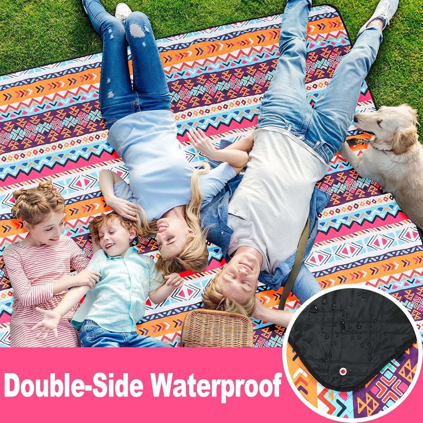 PY SUPER MODE Picnic Blankets Extra Large, Waterproof Foldable Outdoor Beach Blanket Oversized 83x79” Sandproof, 3-Layer Picnic Mat for Camping, Hiking, Travel, Park, Concerts-Bohemian Brown