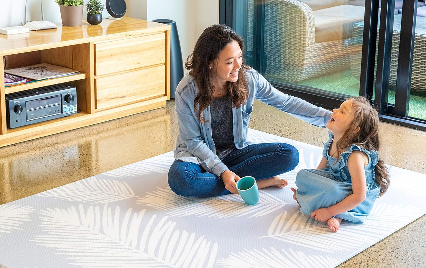 Cushmat Stylish Reversible Foam Play Mat (Large, Alpha - Palm Gray) - Soft, Waterproof, Durable Play mat for Infants, Babies, Toddler, Kids & Grownup - 6.5ft x 4.5ft