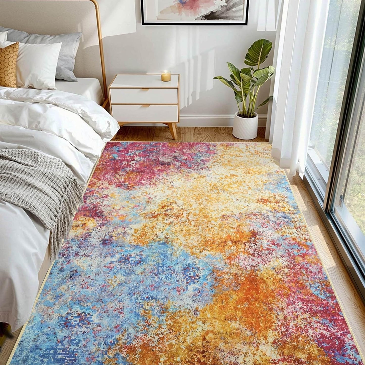 Kelarea Living Room Rug, 4x6 Modern Abstract Washable Rugs, Colorful Soft Non Slip Low Pile Carpet, Stain Resistant Rugs for Bedroom, Dining Room, Nursery, Home Office