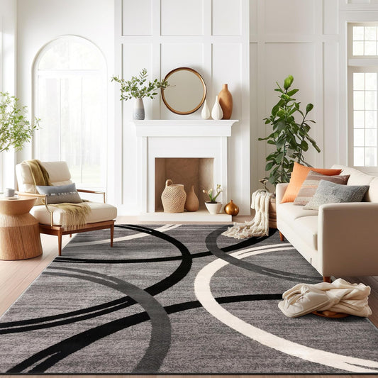 Rugshop Modern Wavy Circles Design Area Rug 12' x 15' Gray