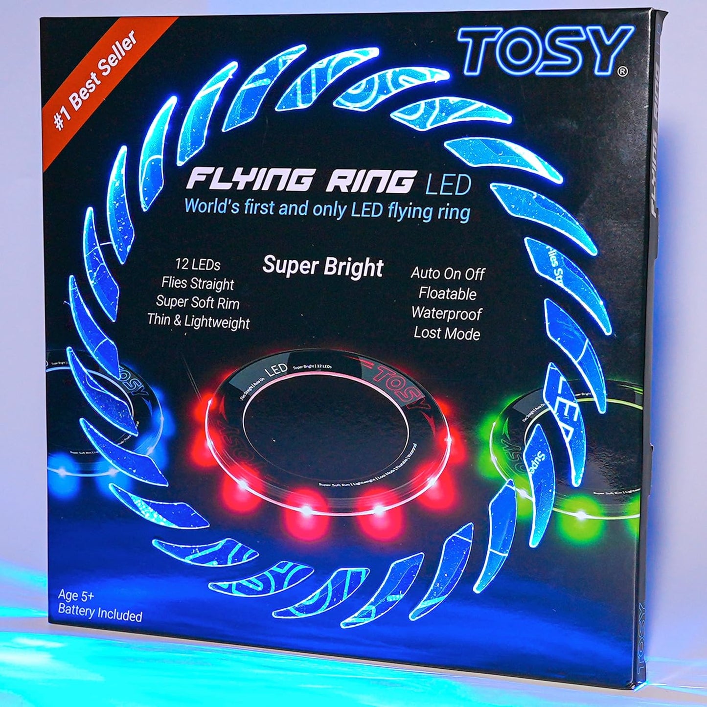 TOSY Flying Ring - 16 Million Color RGB or 12 LEDs, Super Bright, Lost Mode, Auto Light Up, Camping Essentials for Kids/Teens/Boy/Girl, Safe & Soft, Waterproof, Pool/Beach Games, Lightweight Toy