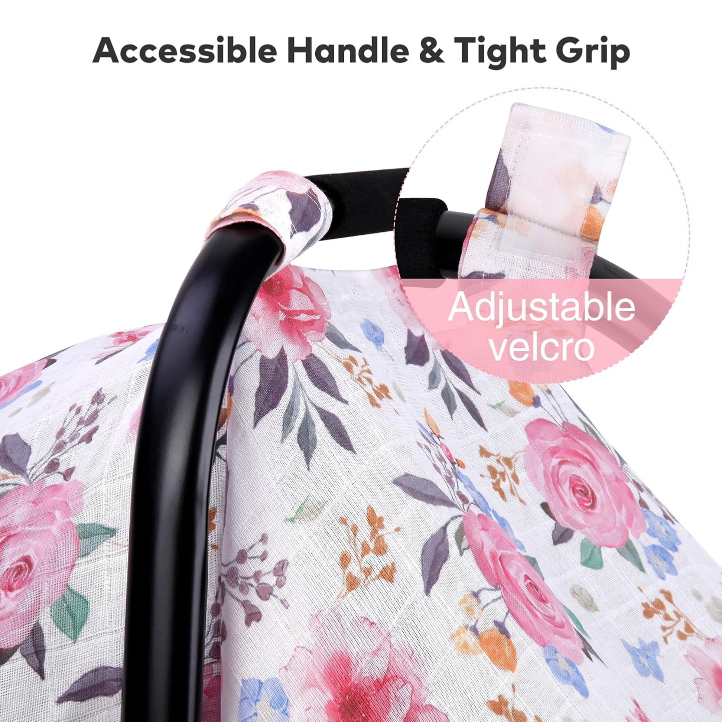 Rquite Muslin Car Seat Cover Baby, Carseat Covers Baby Girl Boy, Breathable Lightweight Infant Car Seat Cover, Baby Carrier Cover Car Seat Canopy Stroller Sun Shade for Summer & Hot Day, Universal Fit