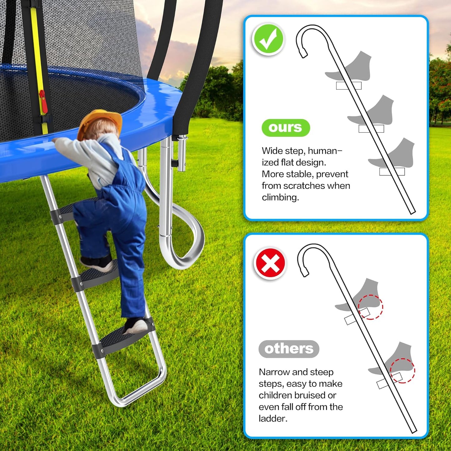 Trampoline Ladder Slide Kit, Trampoline Universal 3 Steps Wide Ladder & Buffer Slide,Universal Step Slider for 10ft 12ft 14ft 15ft 16ft Trampoline, Easy to Climb and Slider for Children/Kids