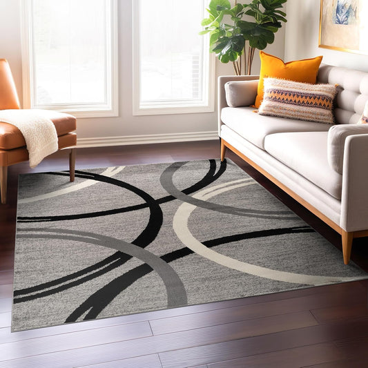 Rugshop Modern Wavy Circles Design Square Area Rug 6'6" x 6'6" Gray