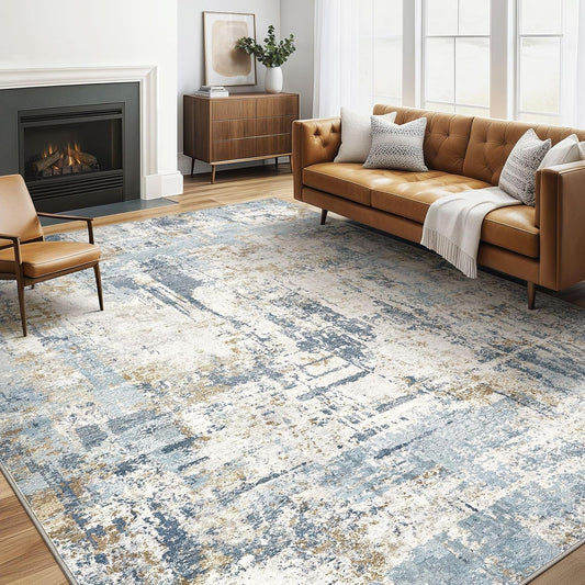 5x7 Area Rugs Washable Rug: Living Room Large Abstract Modern Soft Stain Resistant Indoor Floor Non Slip Accent Carpet for Bedroom Nursery Playroom Dining Room Office Dorm Home- Light Blue