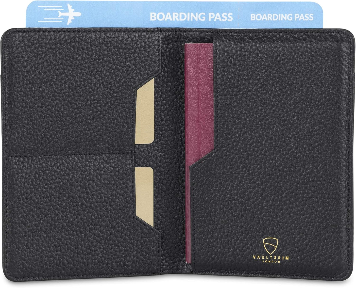 Vaultskin Leather Passport Holder, Slim RFID Blocking Travel Wallet for Men and Women, Fits Passport, Credit Cards, ID, Cash, Passport Cover Ideal Travel Accessories with Gift Box (Kensington)