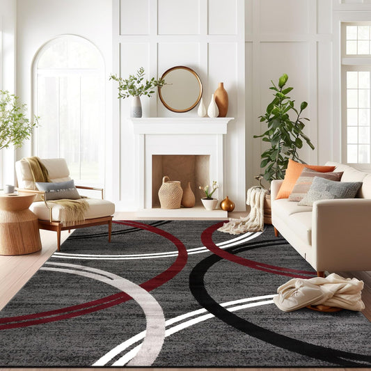 Rugshop Modern Wavy Circles Design Area Rug 10' x 14' Red