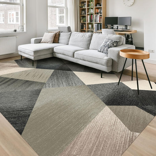 HOMFINE Washable Modern Area Rug - Geometric Style 10x14 Rugs for Living Room, Bedroom, Machine Washable Rug Soft Non Slip Non Shedding Area Rug - Green, 10'x14'