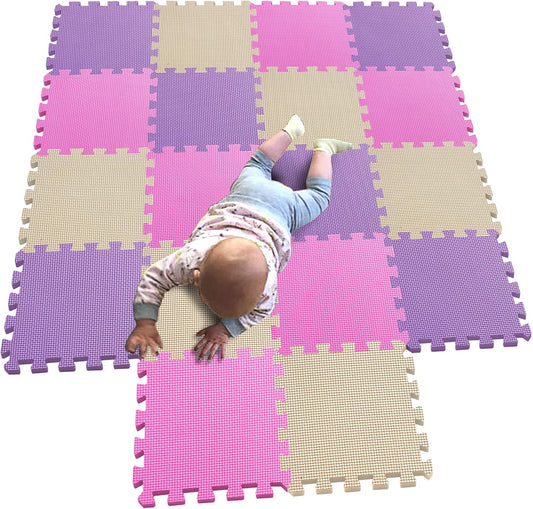 MQIAOHAM® 18 Pieces Puzzle Play Mats, Soft Baby Play Mat, Kids Interlocking Foam Floor Tiles, Toddlers Carpet Playmats G301018-103110111