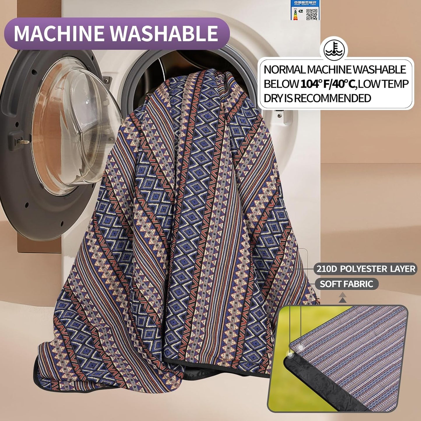 G GOOD GAIN Picnic Blankets Outdoor - Waterproof Outdoor Rug with Shoulder Carry Strap | Machine Washable Picnic Mat with Sandproof Backing for RV, Balcony, Camping, Hiking, Concerts (Blue, 9' x 6')