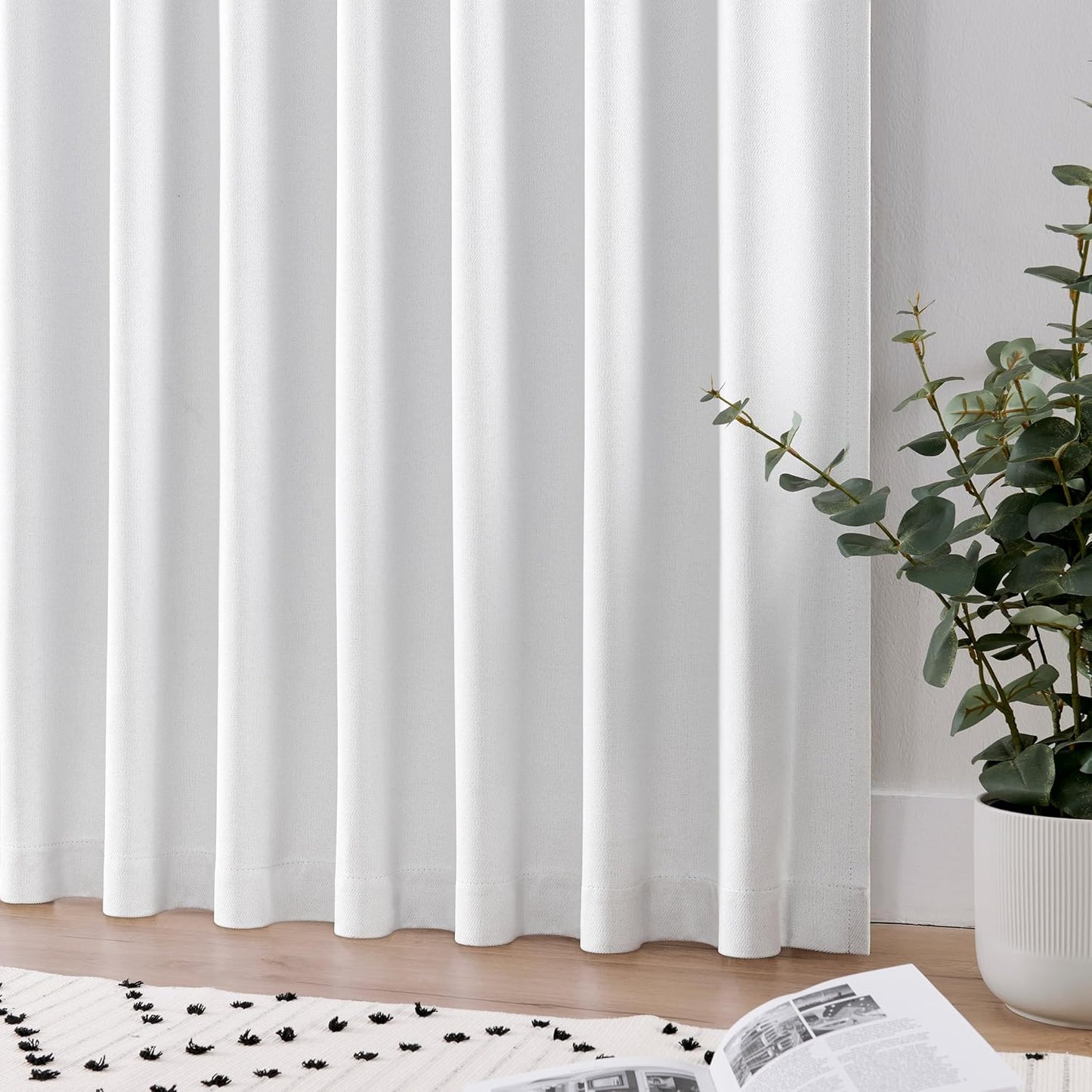 Joydeco Faux Linen Blackout Curtains for Bedroom,White Blackout Curtains 72 inches Long,100% Blackout Solid Thermal Insulated Window Drapes Luxury Decor for Living Room（W52xL72 Inch,White）