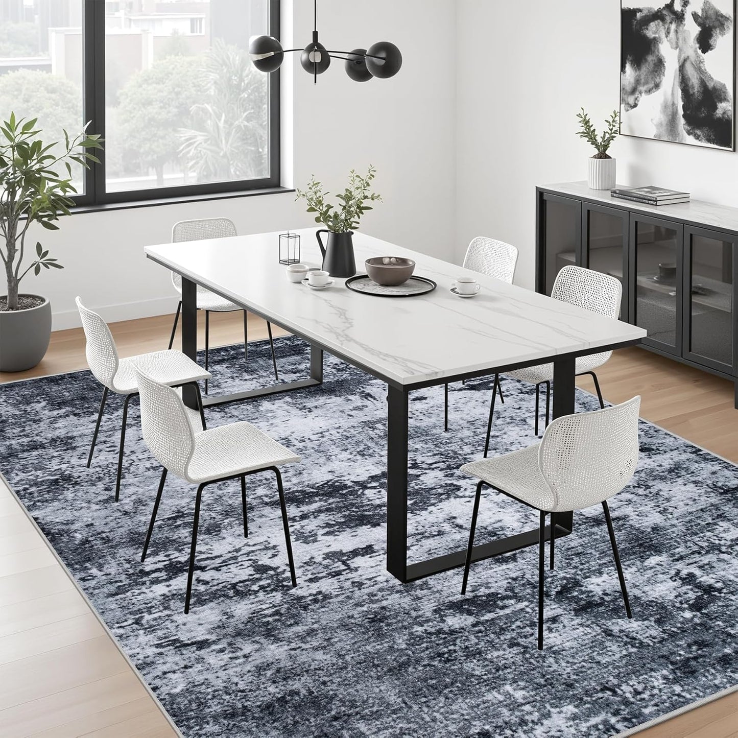 8x10 Area Rug Living Room Rug: Washable Modern Abstract Soft Thin Rug Indoor Floor No Slip Stain Resistant Carpet for Bedroom Dining Room Farmhouse Nursery Home Office - Black