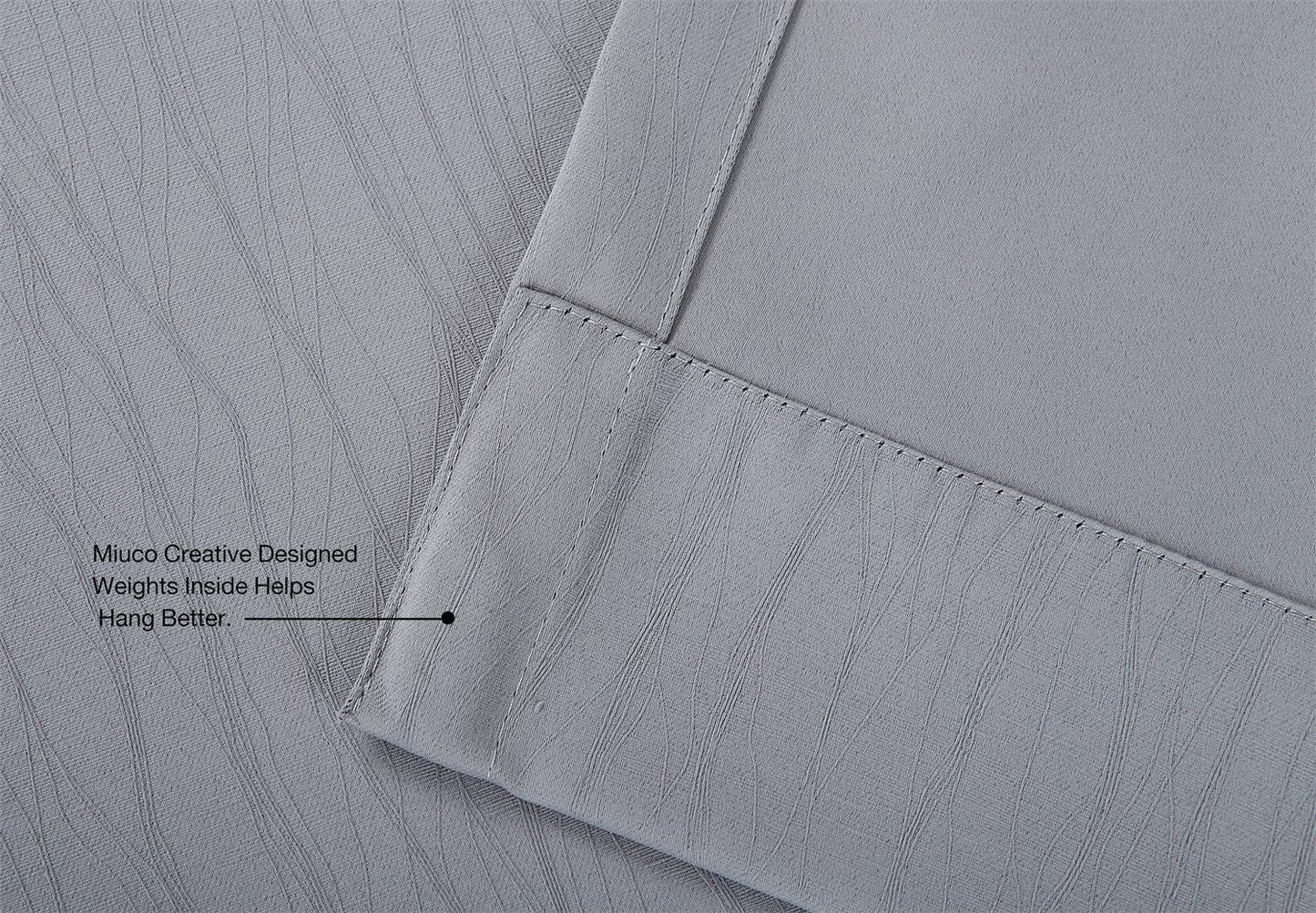 MIUCO Blackout Curtains Room Darkening Curtains Textured Grommet Window Curtains for Bedroom 2 Panels 52x63 Inch Long Silver