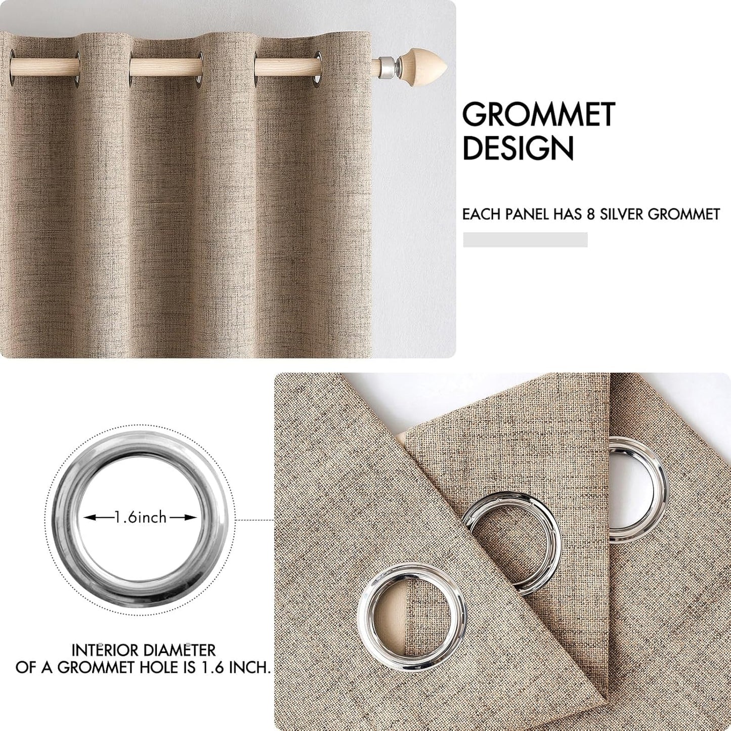 MIULEE 100% Blackout Linen Textured Curtains for Bedroom Solid Thermal Insulated Copper Brown Grommet Room Darkening Curtains & Drapes Luxury Decor for Living Room Nursery 62 x 96 Inch (2 Panels)