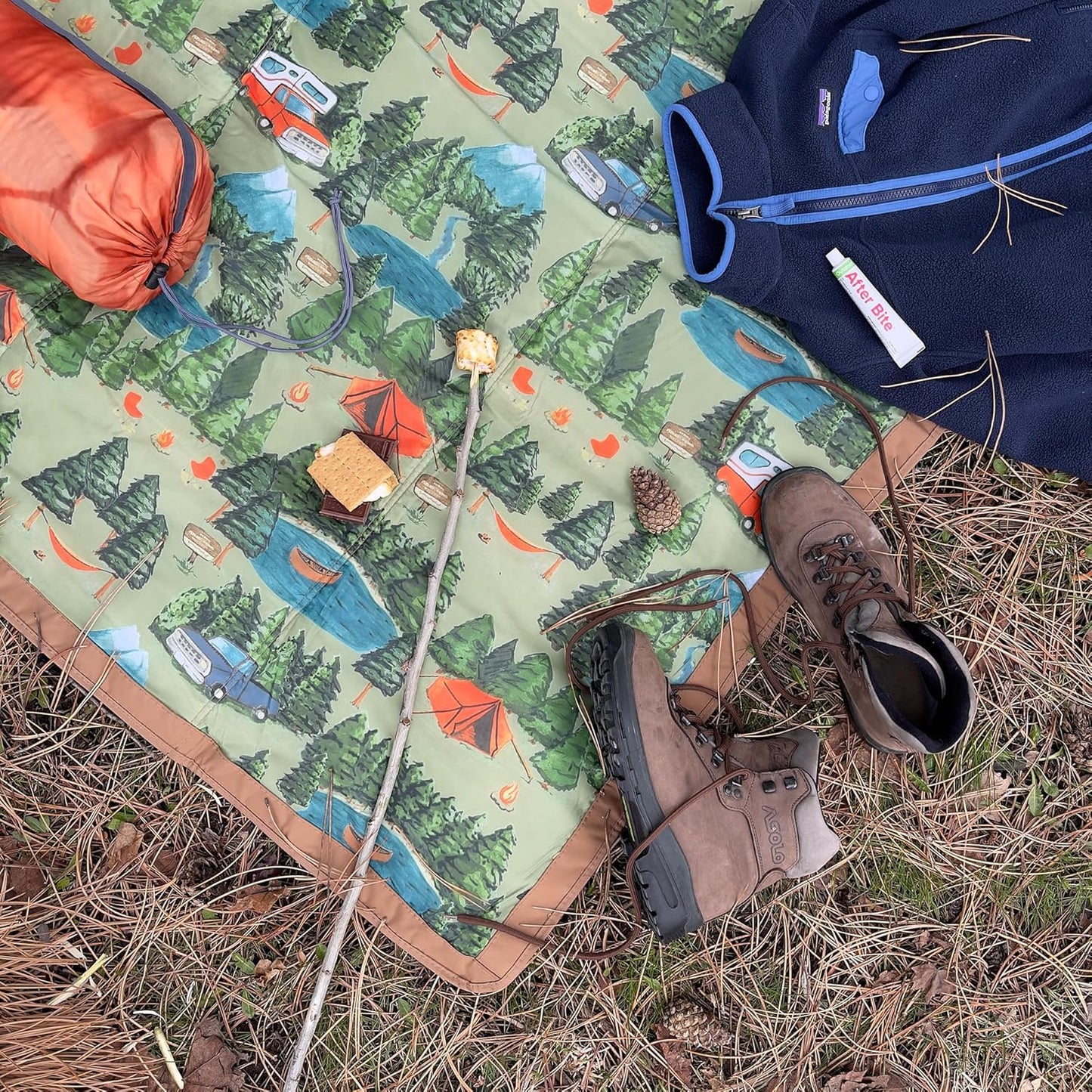 Little Unicorn 5'x10' XL Outdoor Family Picnic & Beach Blanket | Durable & Water-Resistant Fabric | Compact Fold & Easily Wipes Clean | Zipper Pocket (Camp)