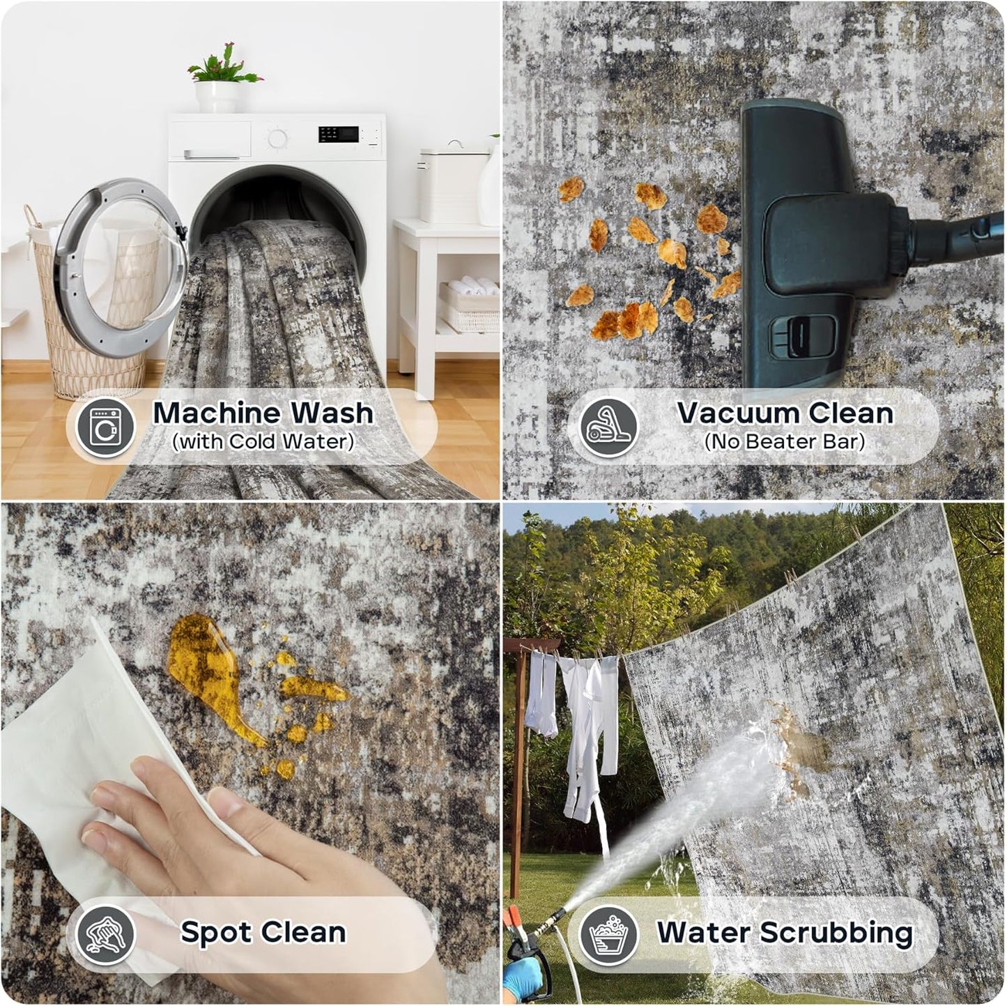 9x12 Area Rugs for Living Room Rug Washable: Modern Large Rug for Dining Room Bedroom Carpet Non Slip 9 by 12 Indoor Abstract Nursery Home Office Black Gold