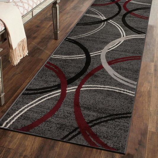 Rugshop Modern Wavy Circles Design Runner Rug 2'7" x 6' Red
