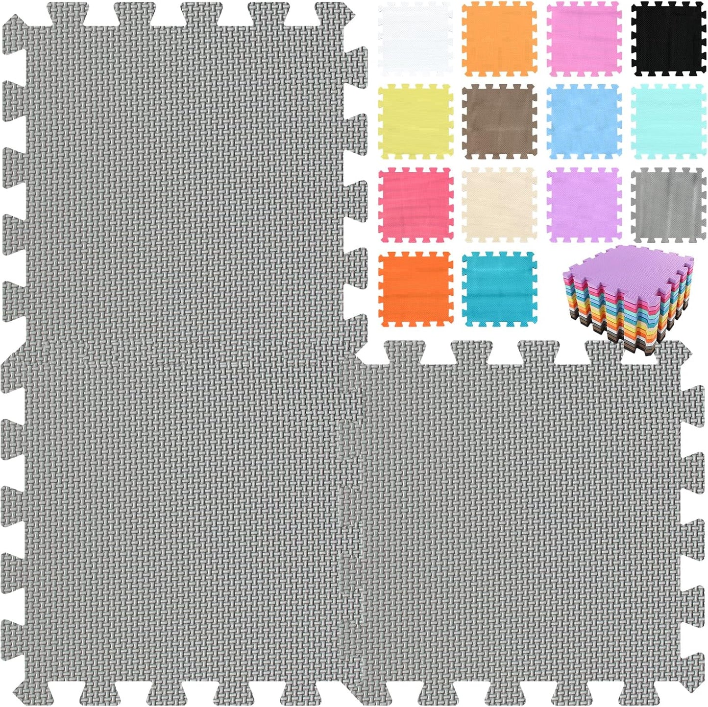 qqpp EVA Rubber 18 Tiles Interlocking Puzzle Foam Floor Mats - Baby Play Mat for Playing | Exercise Mat for Home Workout. Gray. QC-Lb18N