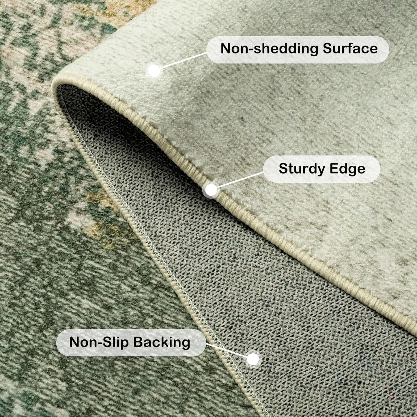 Kelarea Living Room Rug, 6x9 Rug Modern Abstract Washable Rugs Green Faux Wool Vintage Carpets, Non Slip Rugs for Bedroom, Dining Room, College Dorm, Kids Playroom, Home Office