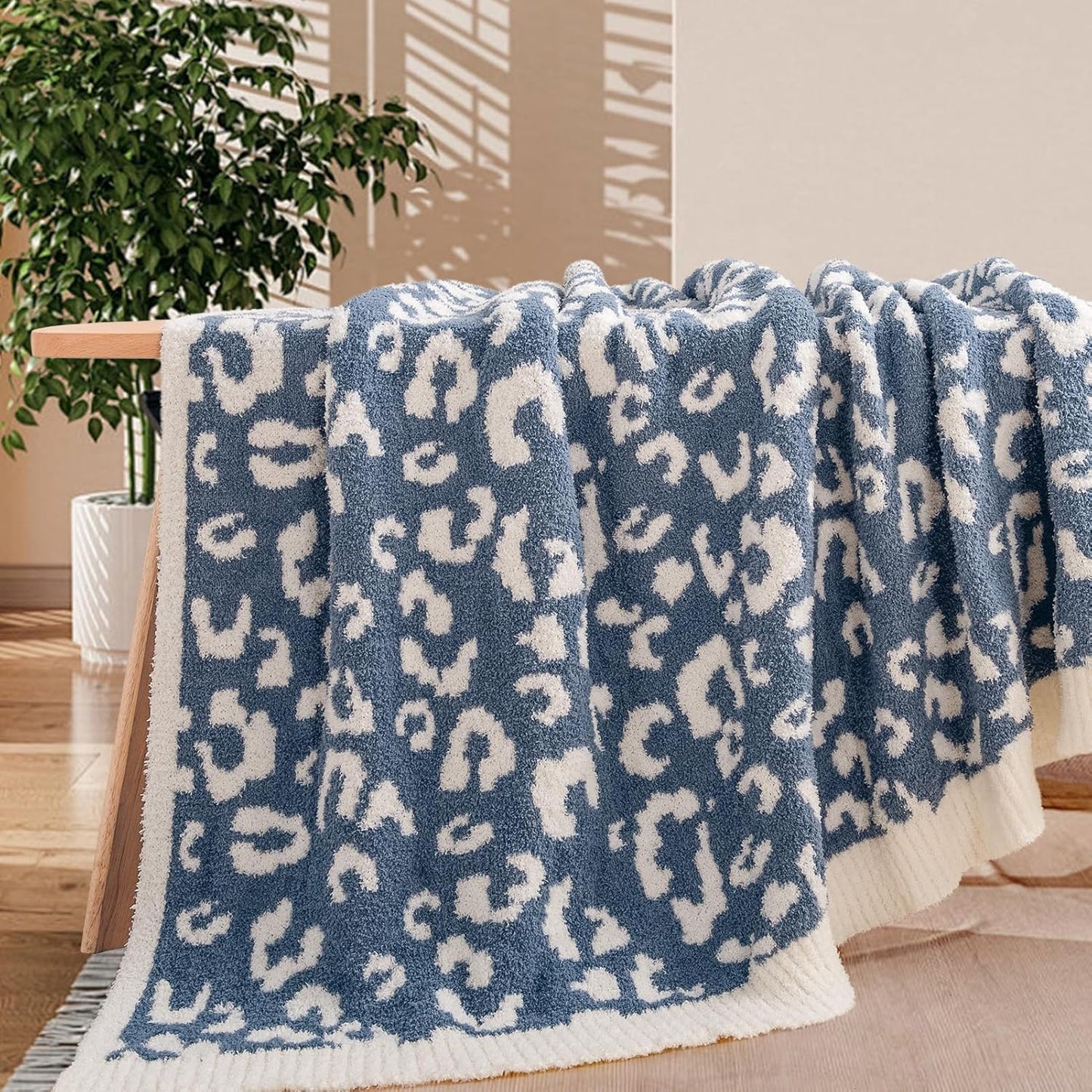 NEXHOME PRO Leopard Soft Blanket, Fuzzy Throw Blanket for Couch Bed Sofa Picnic, Knit Blankets for Women Gifts Blue 50 x 60 inches