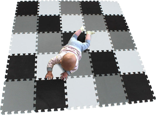 MQIAOHAM® 25 Pieces Puzzle Play Mats, Soft Baby Play Mat, Kids Interlocking Foam Floor Tiles, Toddlers Carpet Playmats G301025-101104112