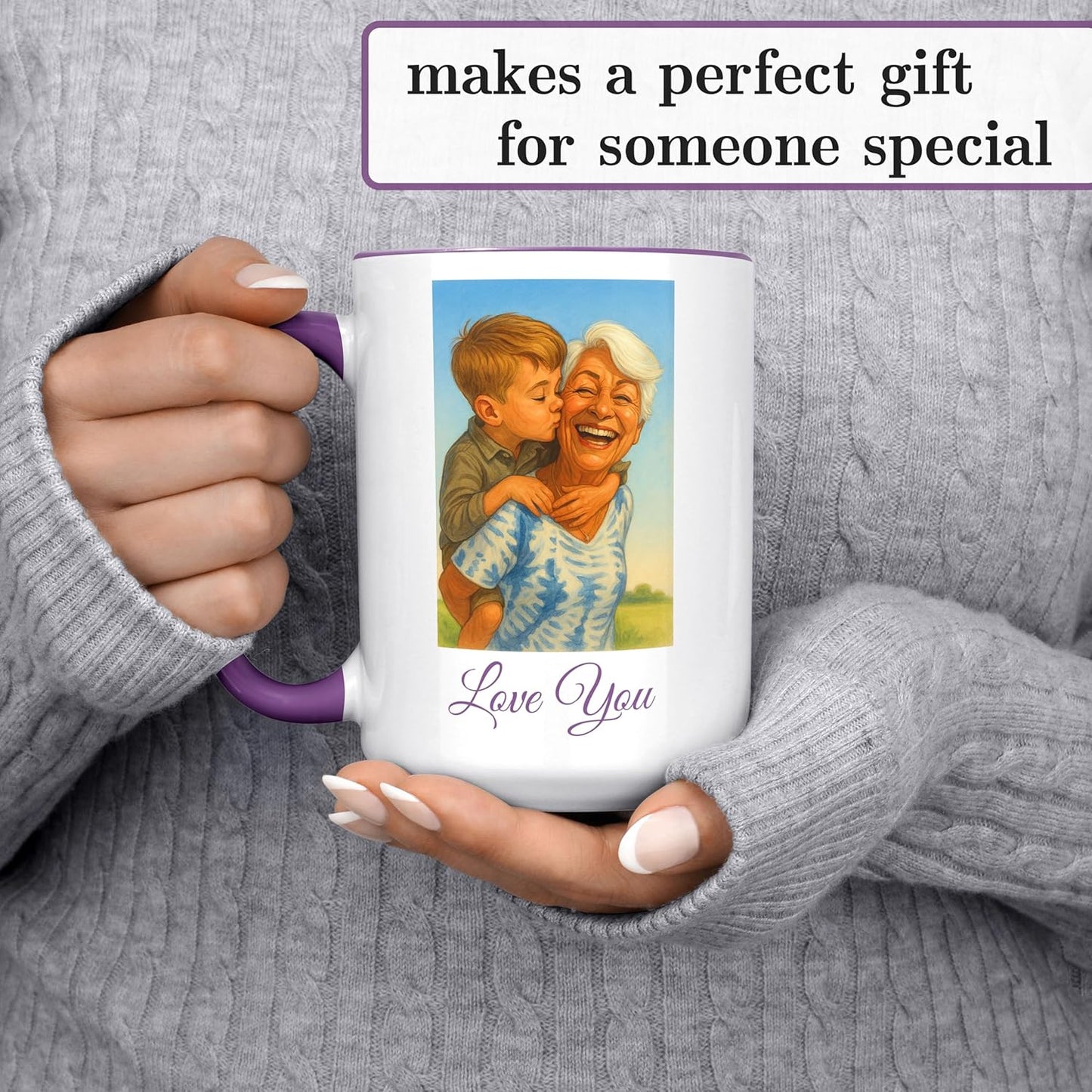 Personalized Coffee Mug, Custom Photo Caricature Gift, Funny Customized Coffee Gift for Men & Women, Custom Mugs with Pictures, Purple 15oz Customized Ceramic Tea Cup