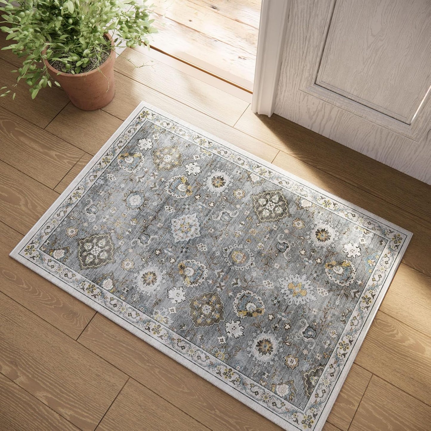 Machine Washable Small Rugs for Entryway: Door Mat Indoor Entrance 2x3 Boho Throw Rug Stain Resistant Non-Slip Low Pile Soft Carpets for Kitchen Front Door Indoor Entrance Entry Bedroom Nursery