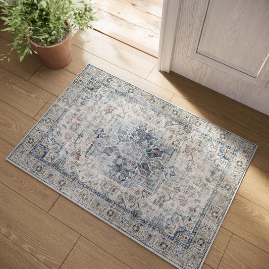 Machine Washable Throw Rugs for Entryway: Door Mat Indoor Entrance 2x3 Small Rug Stain Resistant Non-Slip Low Pile Soft Carpet for Kitchen Front Door Indoor Entry Bathroom Bedroom