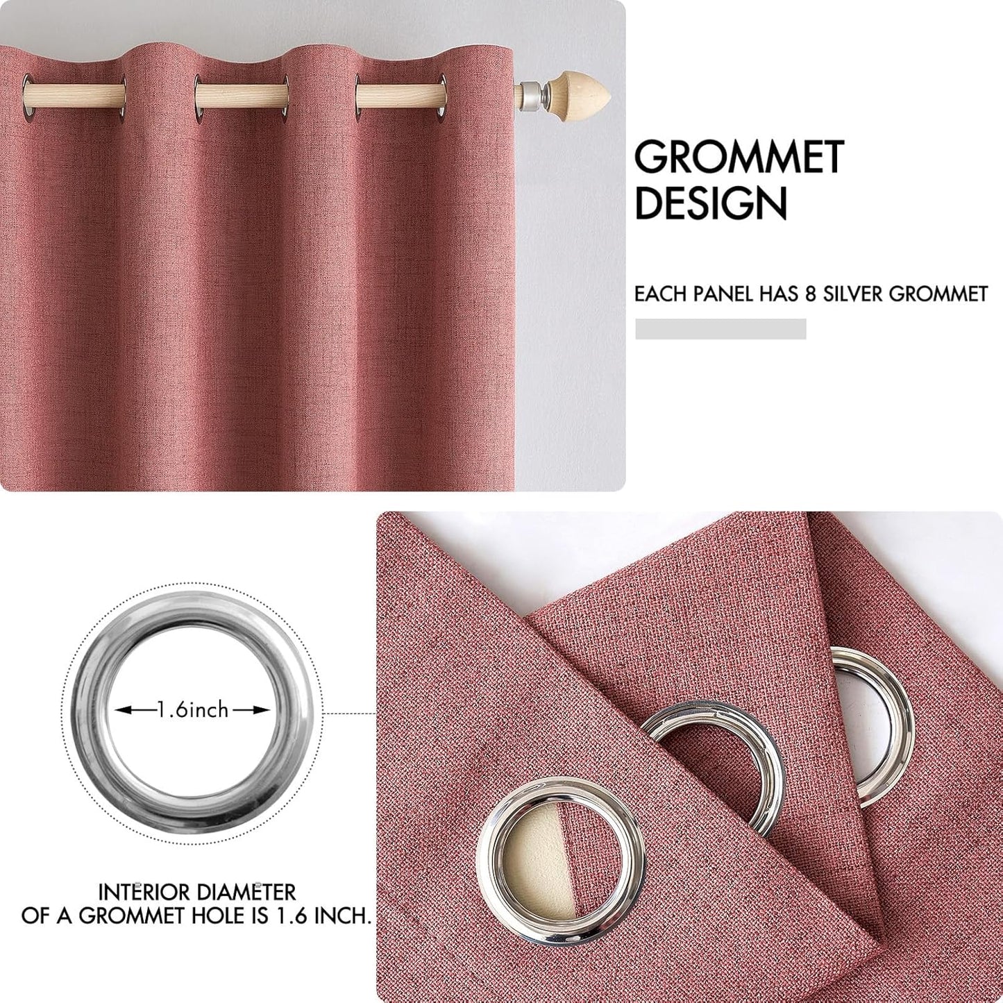 MIULEE 100% Blackout Linen Textured Curtains for Bedroom Solid Thermal Insulated Dusty Rose Grommet Room Darkening Curtains & Drapes Luxury Decor for Living Room Nursery 52 x 90 Inch (2 Panels)