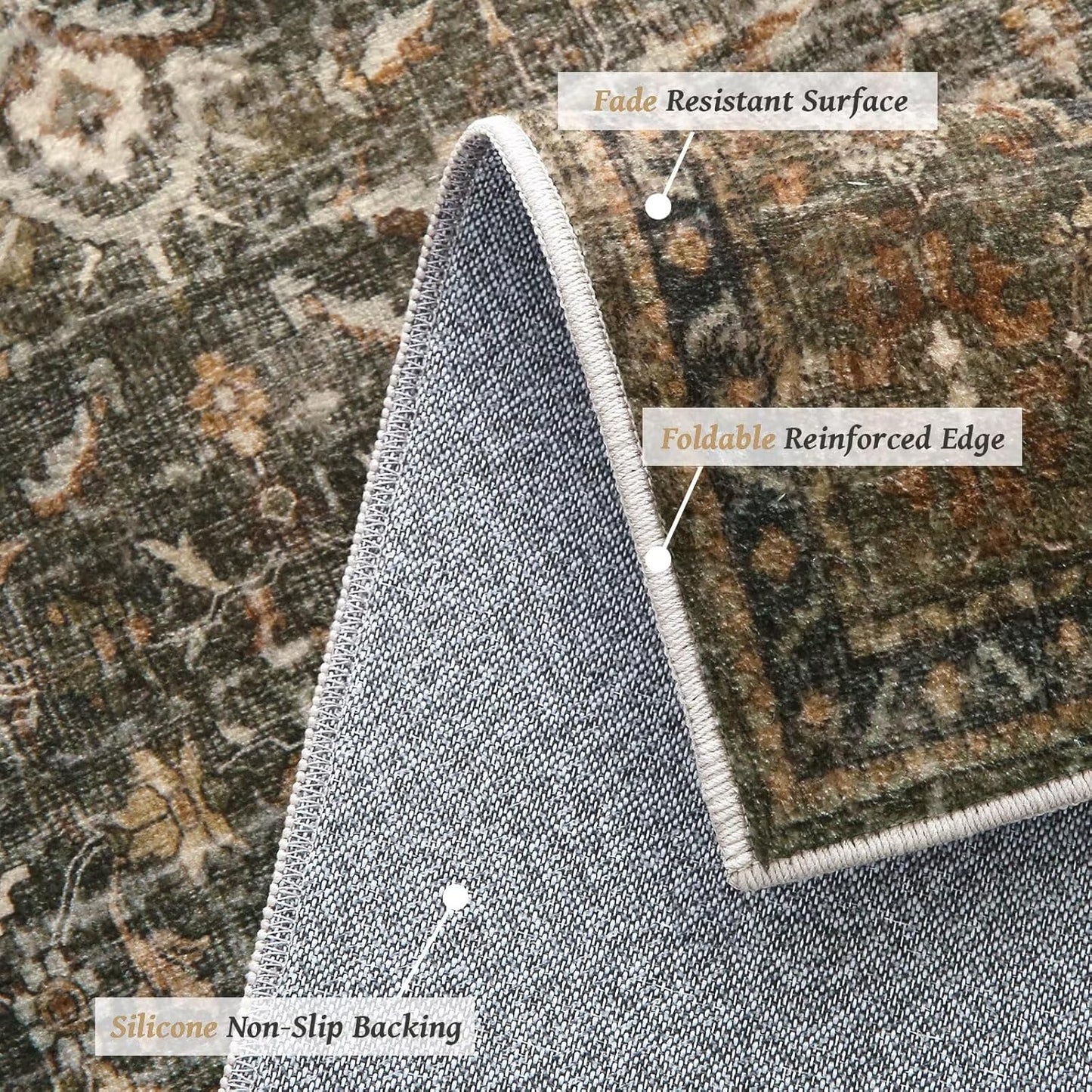 Washable 6x9 Area Rugs for Living Room, Boho Non-Slip Silicone Backing Large Rugs for Bedroom Dining Room Nursery Office, 0.3" Neutral Oriental Throw Carpet with 0.16" Cushioning Pad,Deep Brown/Multi