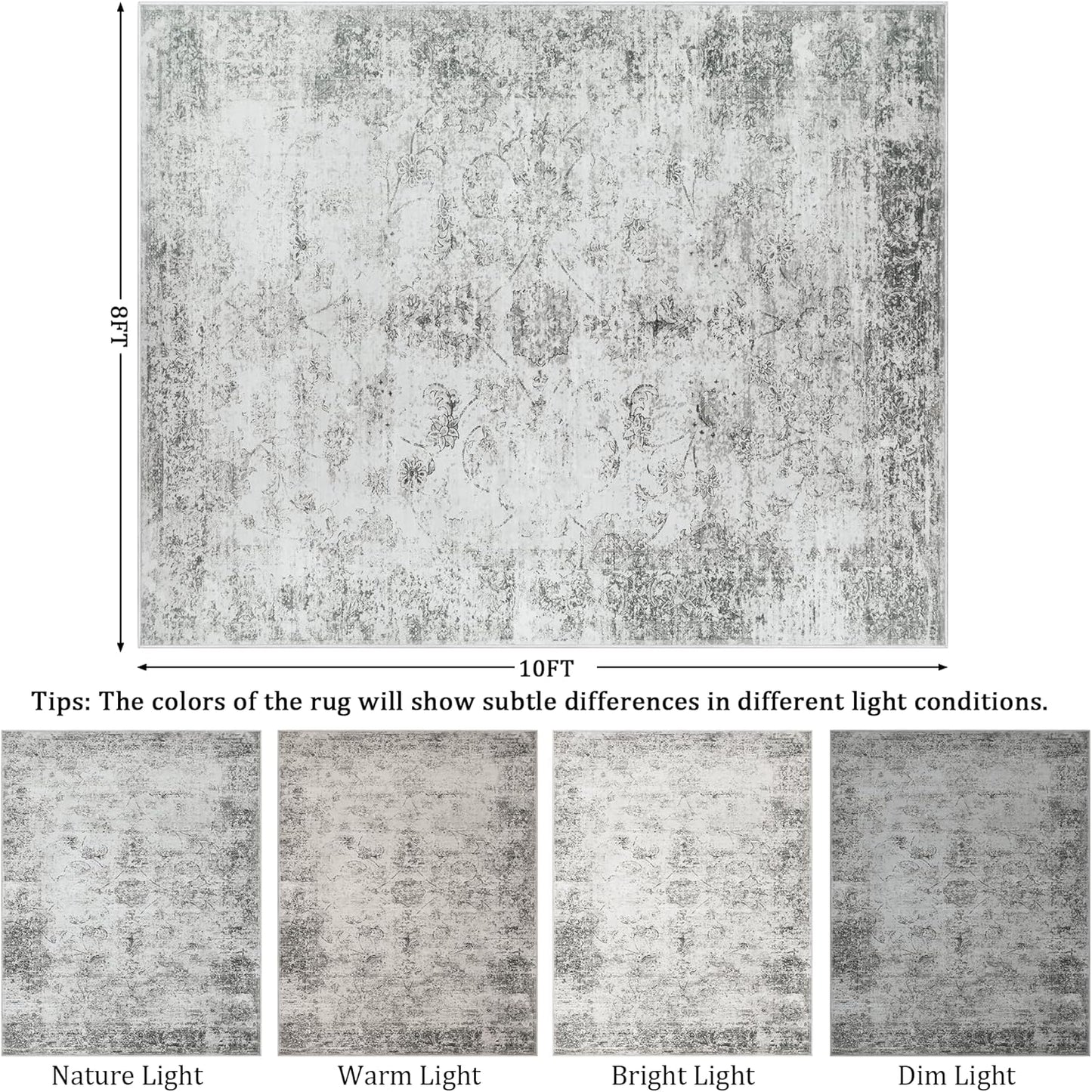 8x10 Area Rug Living Room Rugs - Washable Rug Large Modern Abstract Soft Thin Carpets Indoor Floor No Slip Vintage Carpet for Bedroom Under Dining Table Nursery Home Office Decor Gray