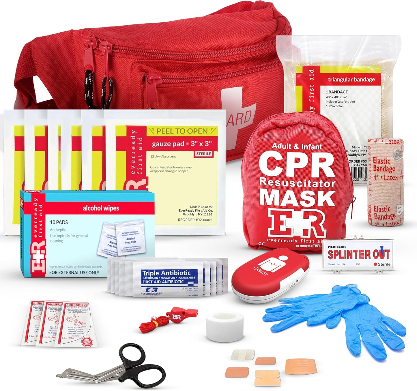 Ever Ready First Aid, Fanny Pack/Hip Pack, Fully Stocked First Aid Kit with Adult & Infant CPR Combo Masks with Beaty