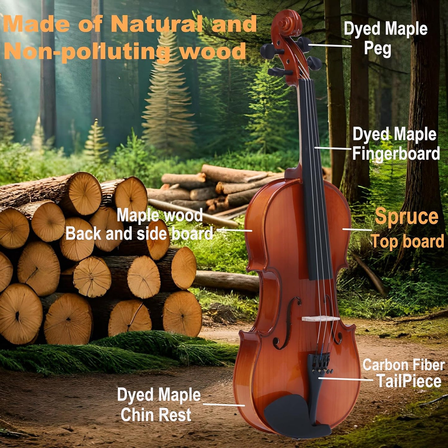 Spruce and Maple Solid Wood Violin Outfit for Beginner Kids & Adults -Craft Your Perfect Sound and Begin Your Musical Journey with Confidence. (Glossy Antique, 4/4 Full)