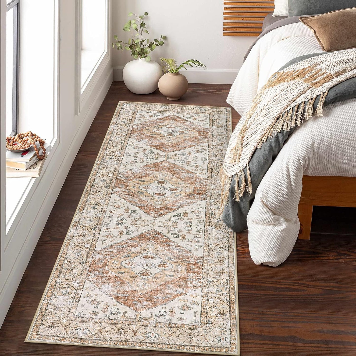 Lahome Boho Washable Runner - 2x5 Rug Runner Non-Slip Lightweight Laundry Room Rug Throw Non-Shedding Long Bathroom Carpet, Oriental Accent Print Indoor Carpet for Kitchen Hallway Bedroom