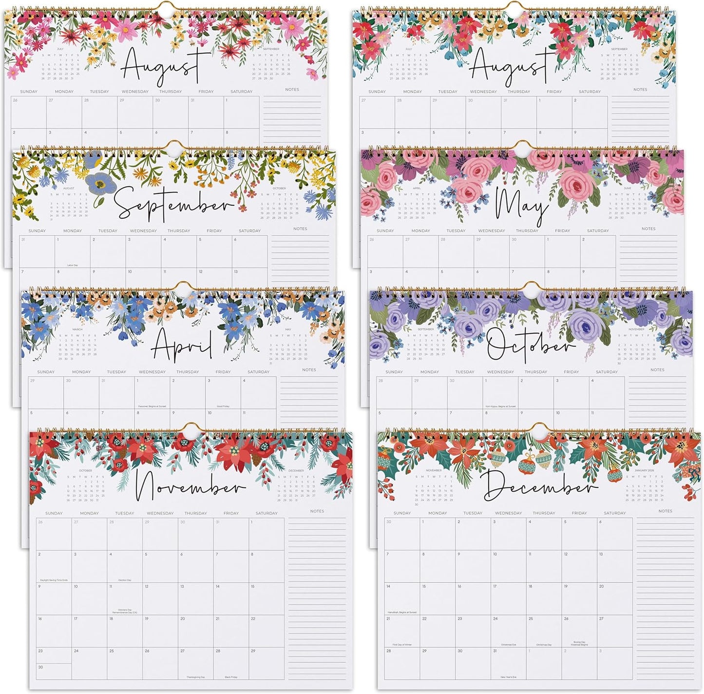 2025-2026 Calendar, Jokotha Wall Calendar 2025, Calendar Runs From Aug 2025 - Dec 2026, 15" x 12", Twin-Wire Binding, Hanging Hook, Floral Design