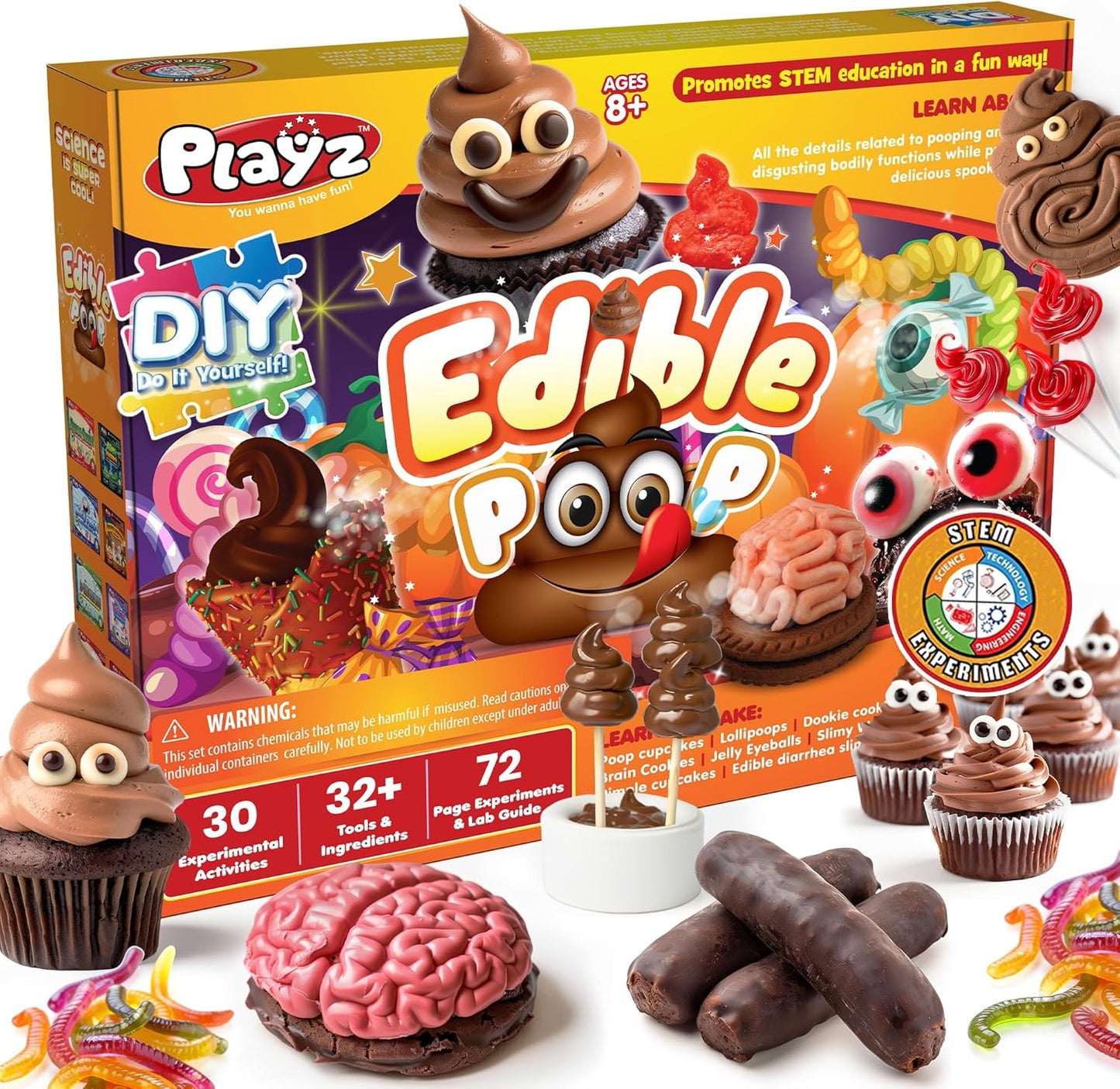 Playz Edible Poo Chocolate & Candy Making Science Kit for Kids Ages 8-12 Years Old - Food Science Chemistry Kid Science Kit with 30 Experiments, Educational Science Kits for Boy & Girls