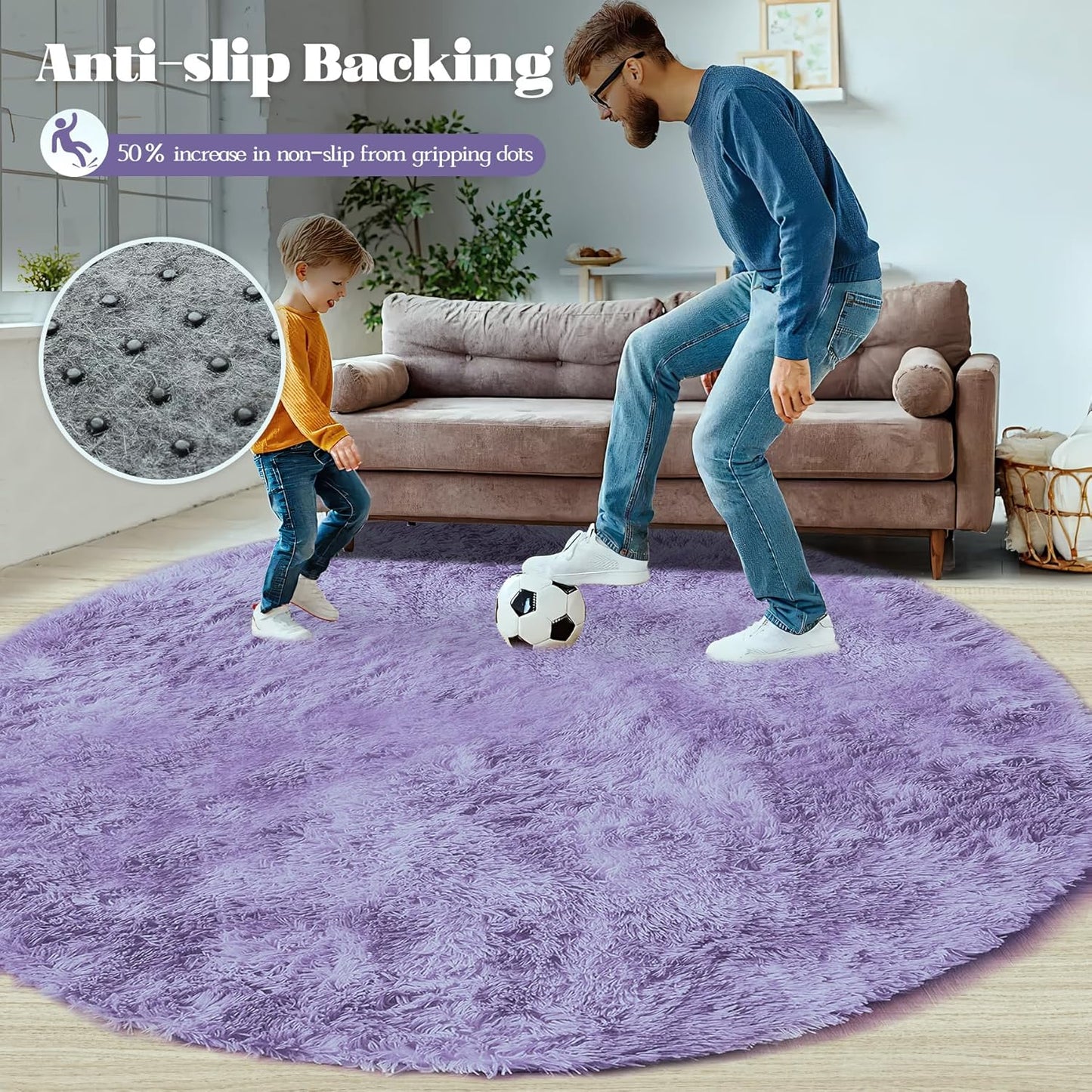 4FT Round Rug for Bedroom: Fluffy Shag Soft Washable Rugs Circle Small Fuzzy Plush Indoor Carpet for Living Room Nursery Playroom Dorm Kids Girls Boys Room (Purple, 4'x4')