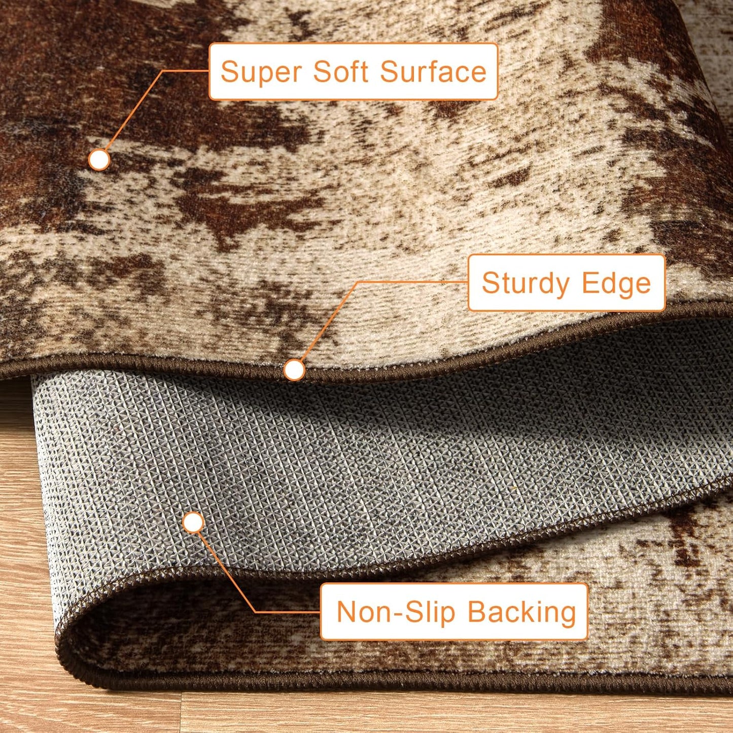 Kelarea 2x3 Brown Entryway Rug, Washable Abstract Small Rugs Non-Slip Low Pile Throw Rugs for Kitchen Floor, Front Door, Bedroom Bedside