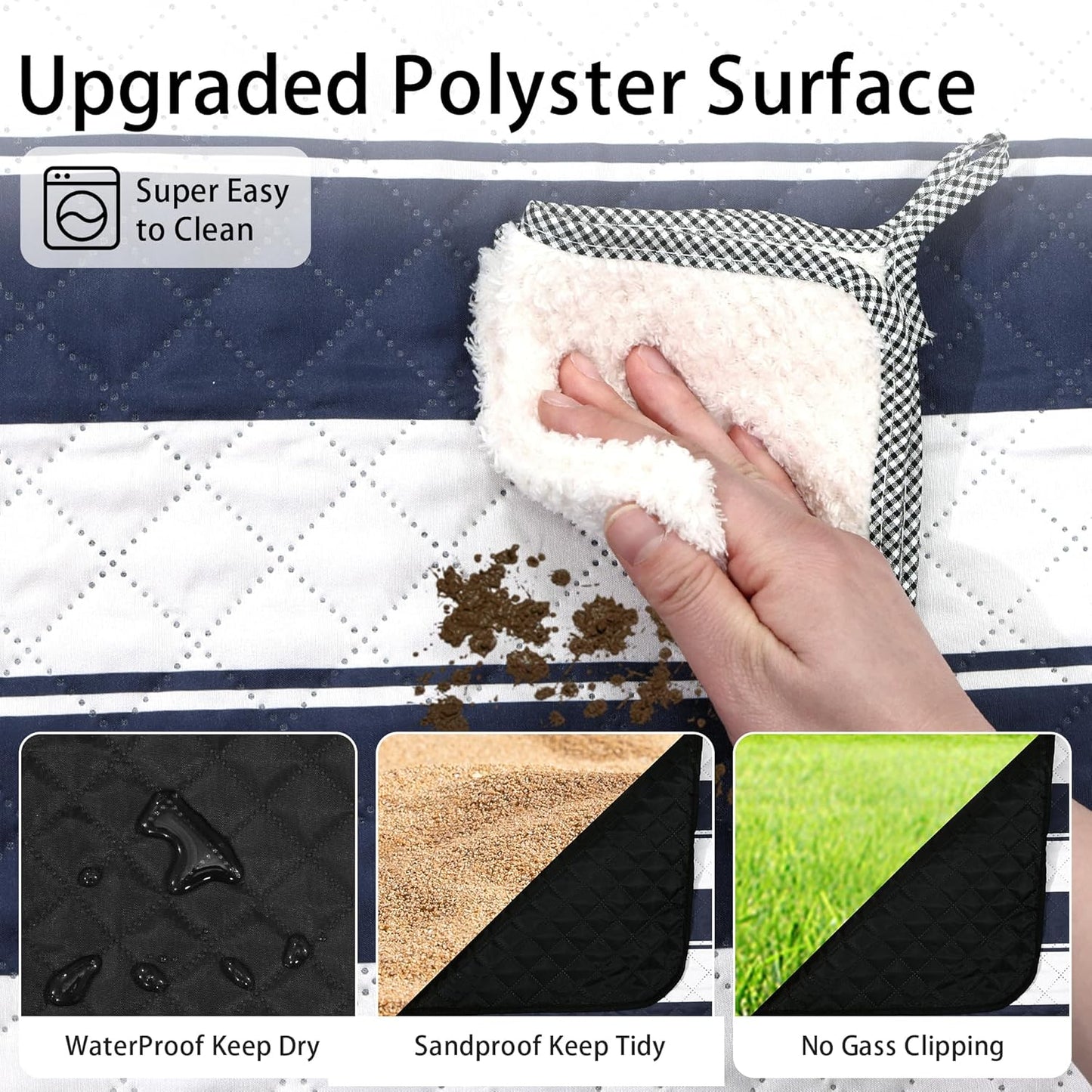 HX&OD Outdoor Picnic Blanket Extra Large, 80”x60” Waterproof Picnic Mat Foldable Camping Blanket Portable with Carry Strap for Beach Mat (Bule)